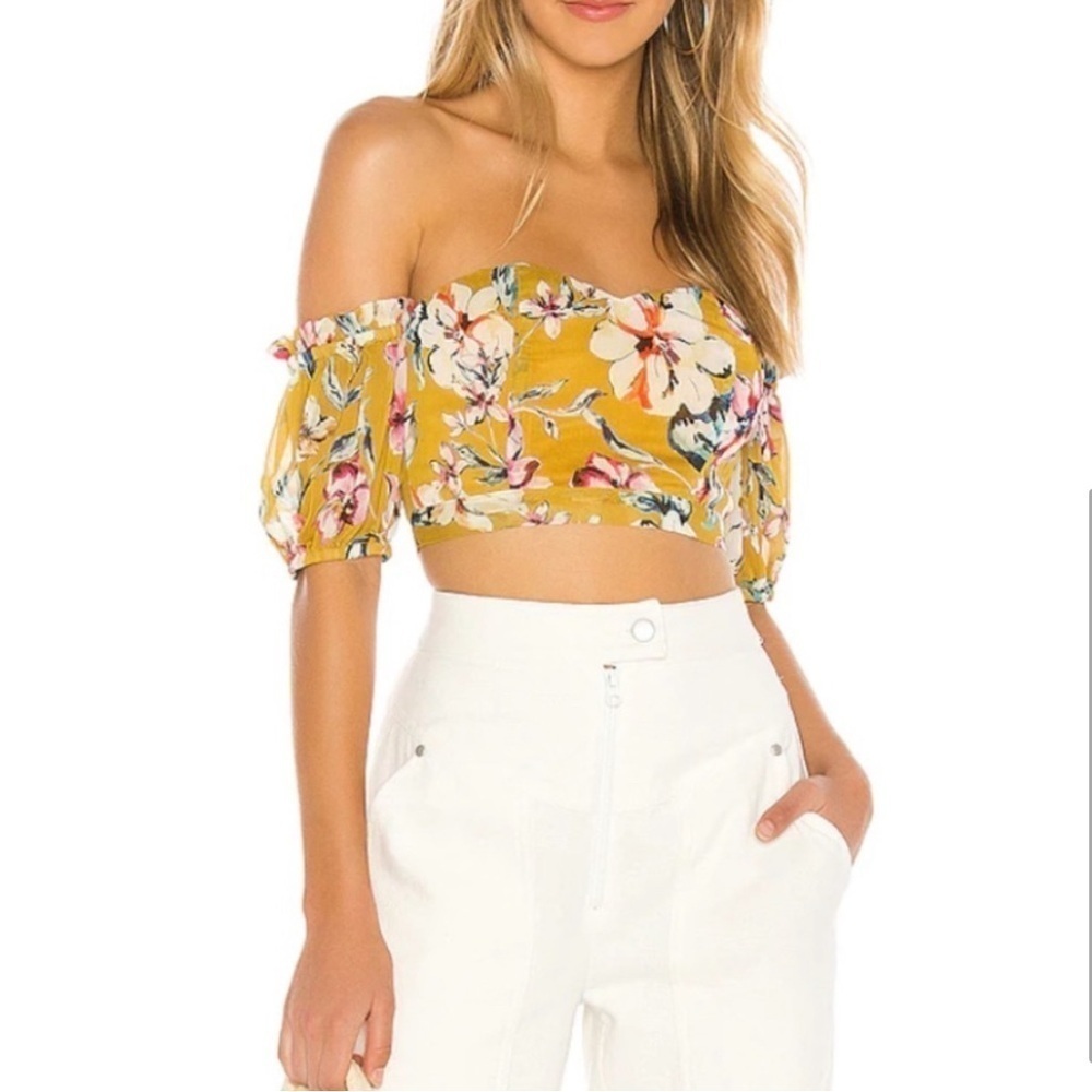 Tularosa Sleeveless Floral Mustard Yellow Top Size Large Resortwear New 🌸
